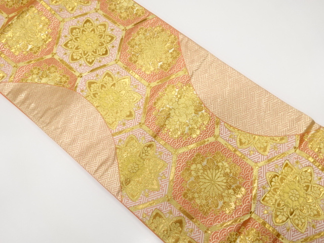 流水に亀甲繋ぎ・華文模様織出し袋帯